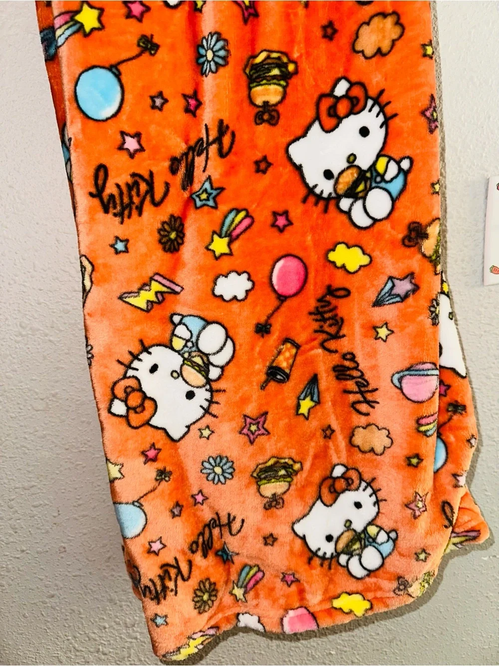 Hello Kitty Orange Plush Kids Throw Blanket with Colorful Print